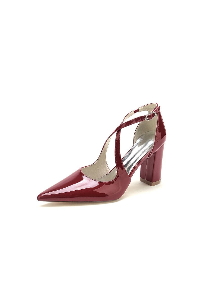 Rose Pink High Heels with Crossed Straps and Metal Buckle U22014 - 108 - KissProm