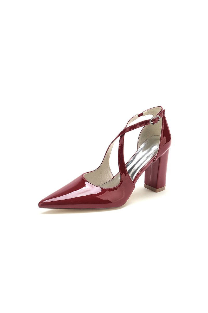 Rose Pink High Heels with Crossed Straps and Metal Buckle U22014 - 108 - KissProm