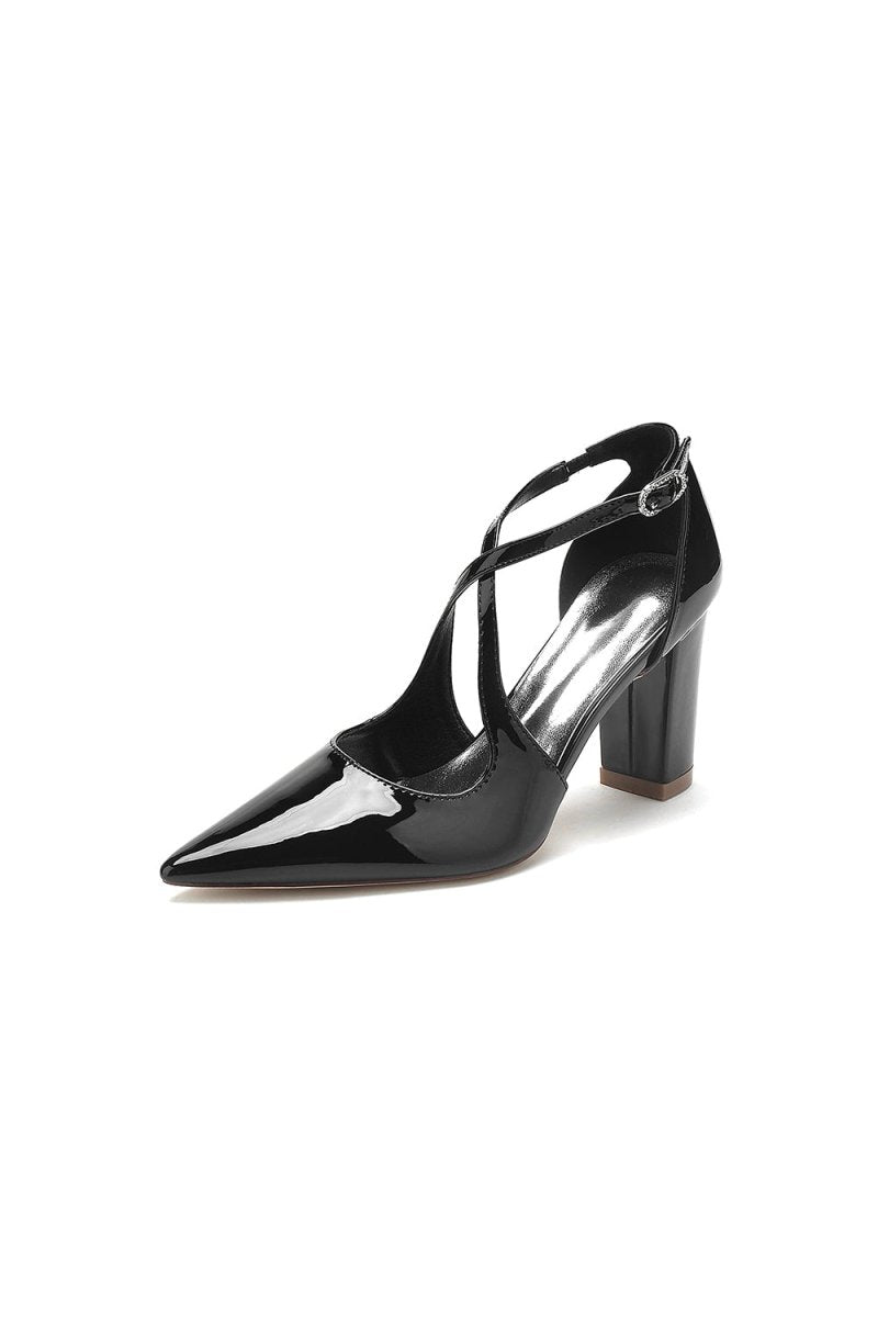 Rose Pink High Heels with Crossed Straps and Metal Buckle U22014 - 108 - KissProm