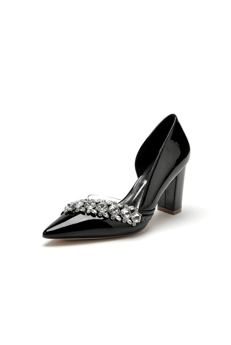 Black High Heels with Crystal Embellishments - KissProm