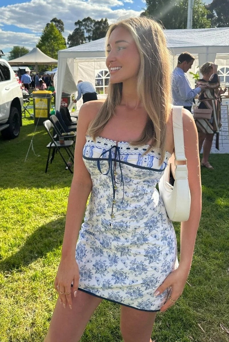 Roselith | Blue - Strapless Sheath Floral Printed Short Homecoming Dresses