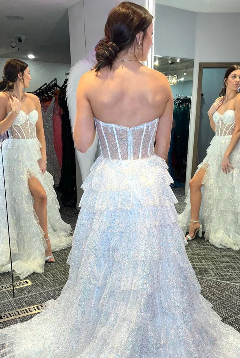 Rosina | Lavender A-Line Sweetheart Sequins Long Prom Dresses With Split