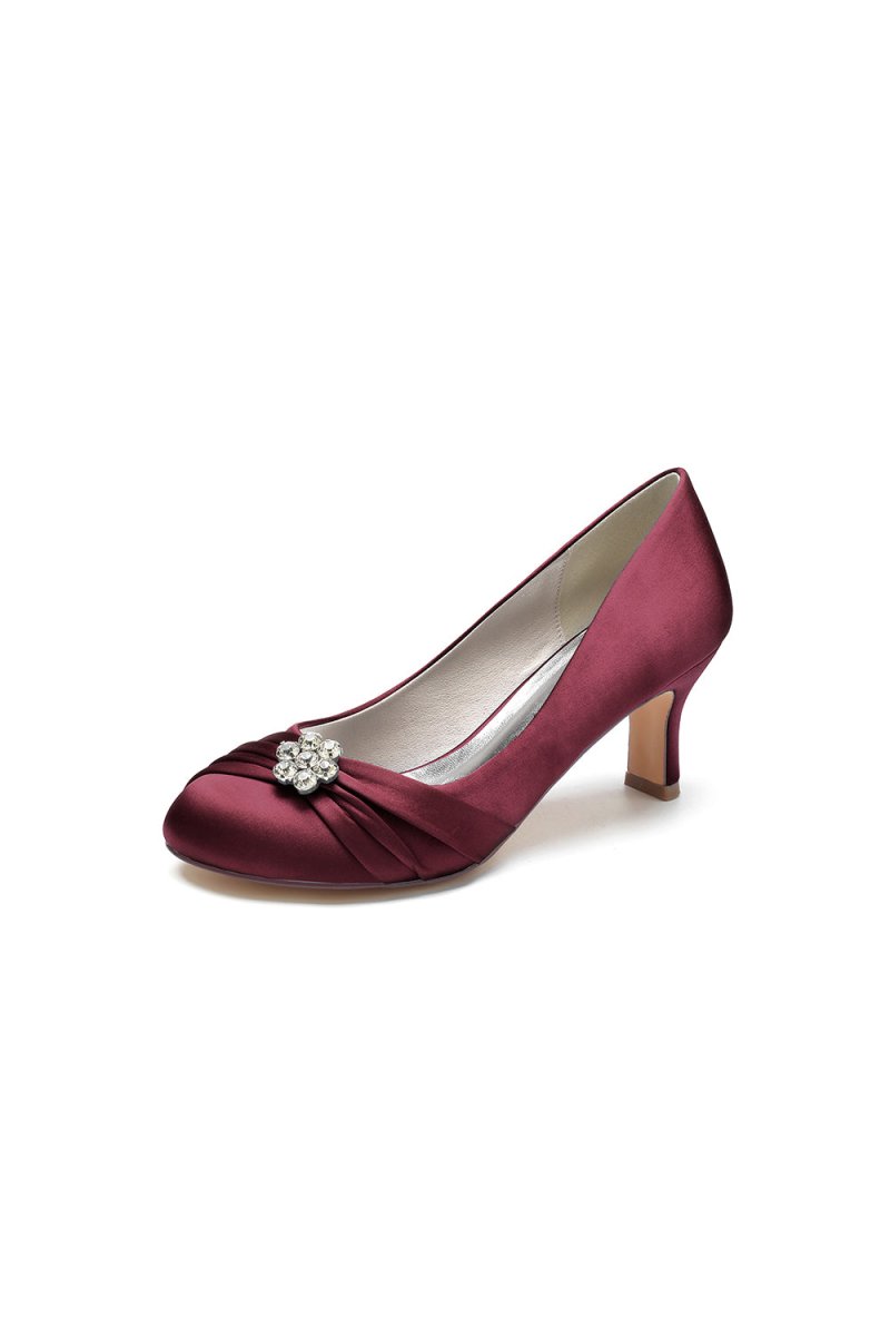 Round Toe Crystal Flower Chunky Heels - KissProm
