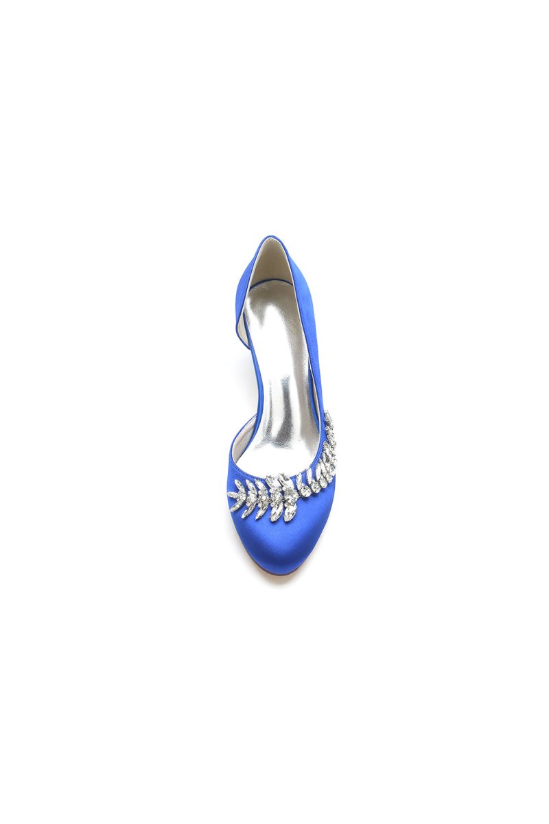 Round Toe Crystal Leaf Chunky Heels - KissProm