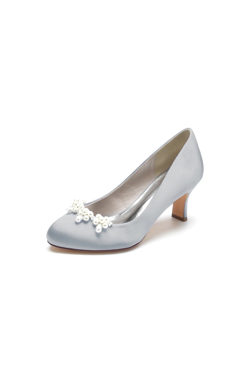 Round Toe Pearl Chunky Heels - KissProm
