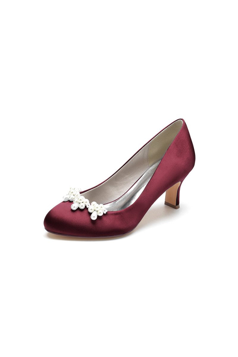 Round Toe Pearl Chunky Heels - KissProm