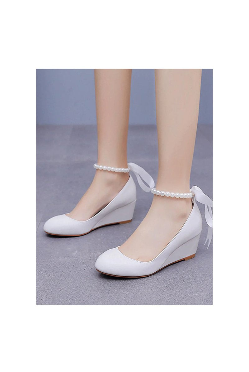 Round Toe Platform Heels Beaded Mary Janes - KissProm