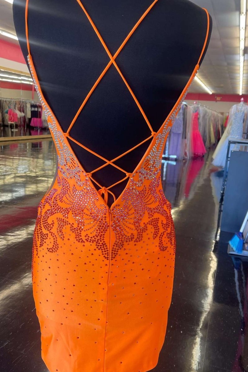 Kerry | Royal Blue Beaded Plunge V Lace-Up Short Homecoming Dress