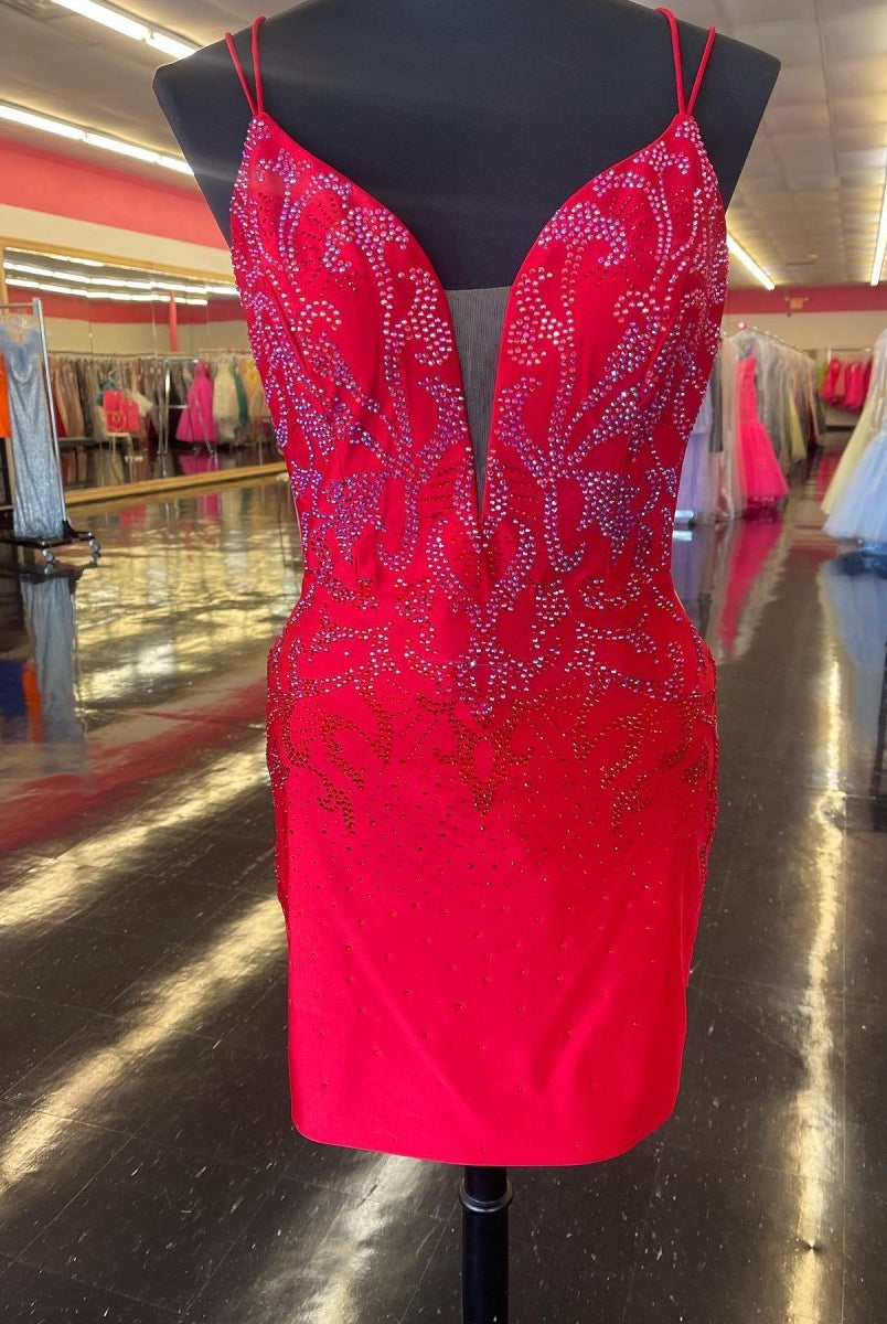 Kerry | Royal Blue Beaded Plunge V Lace-Up Short Homecoming Dress