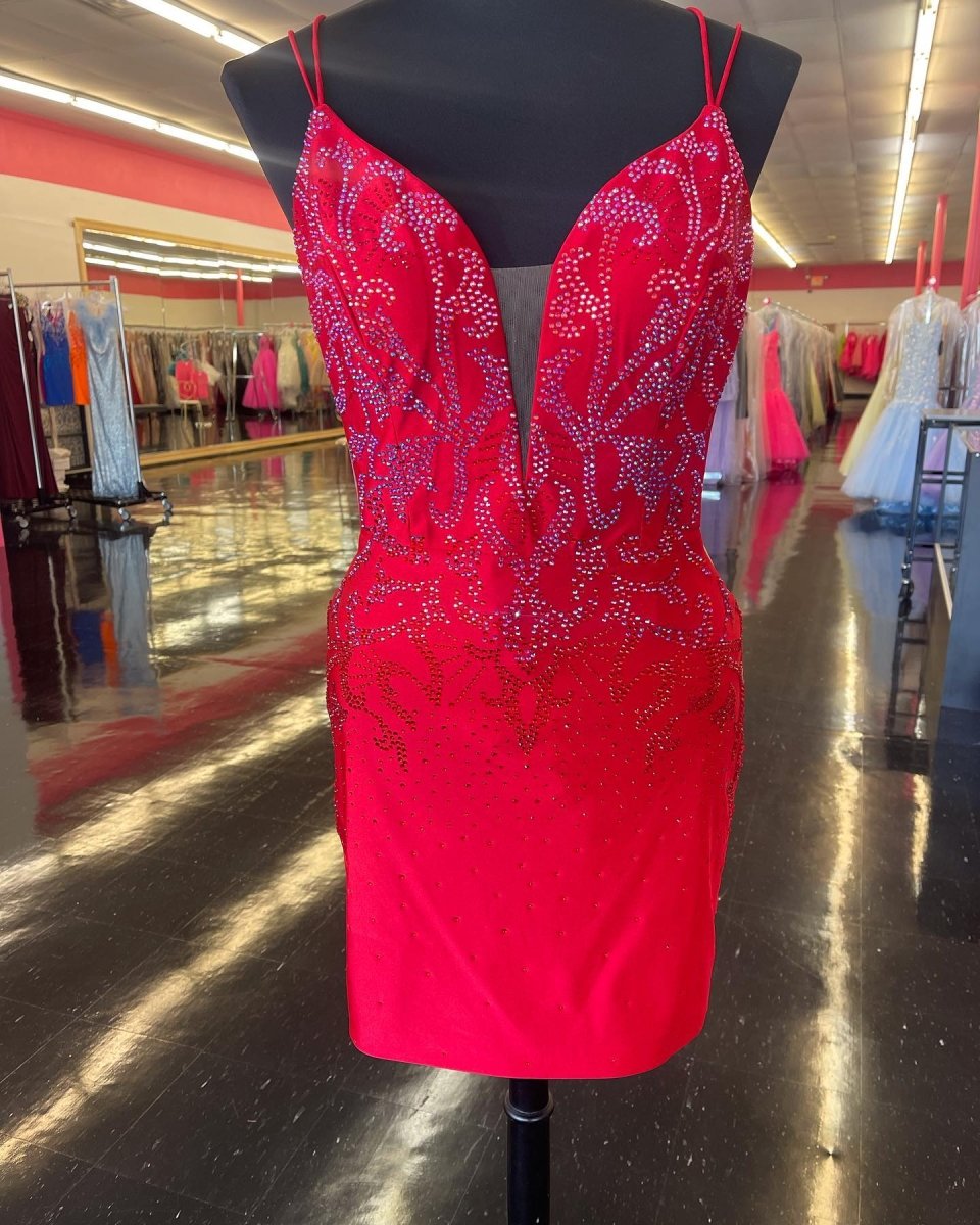 Kerry | Royal Blue Beaded Plunge V Lace-Up Short Homecoming Dress