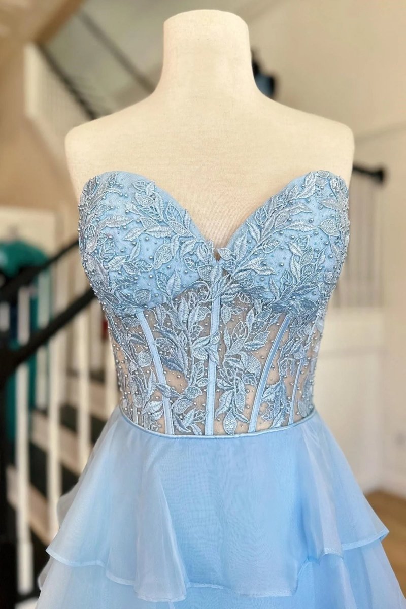 KissProm-Alondra Sky Blue Chiffon Sweetheart Ruffle Tiered Long Prom Dress