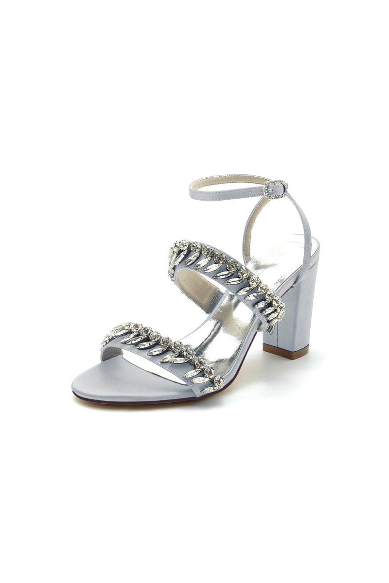 Navy Blue Evening Heels with Sequins and Chain Decor - KissProm