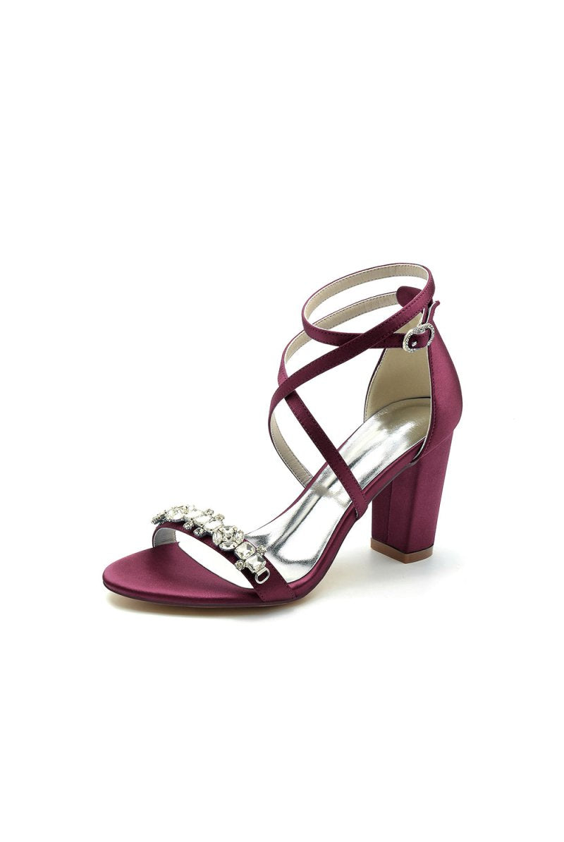 Fuchsia High Heels with Crossed Straps and Metal Accents - KissProm