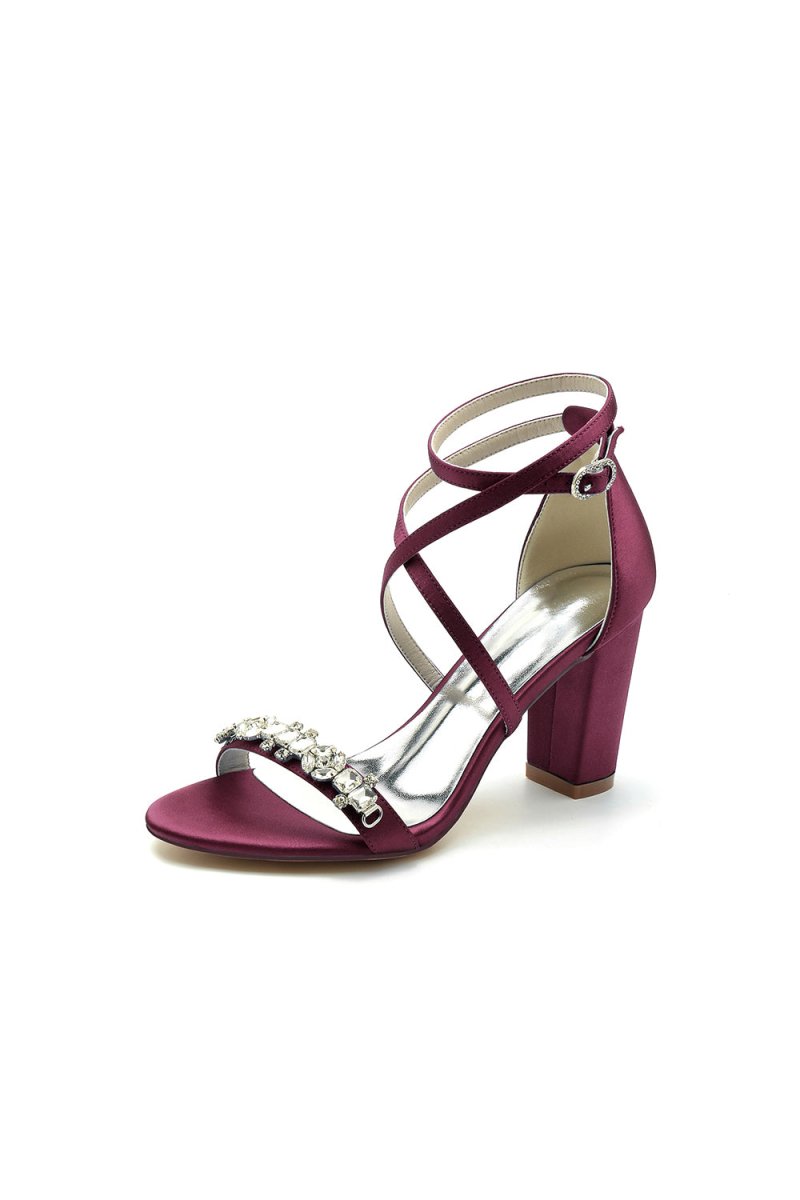Fuchsia High Heels with Crossed Straps and Metal Accents - KissProm