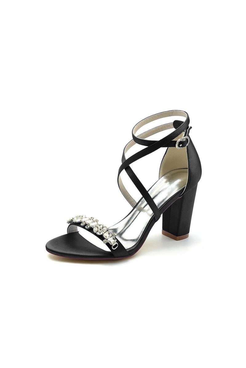 Fuchsia High Heels with Crossed Straps and Metal Accents - KissProm