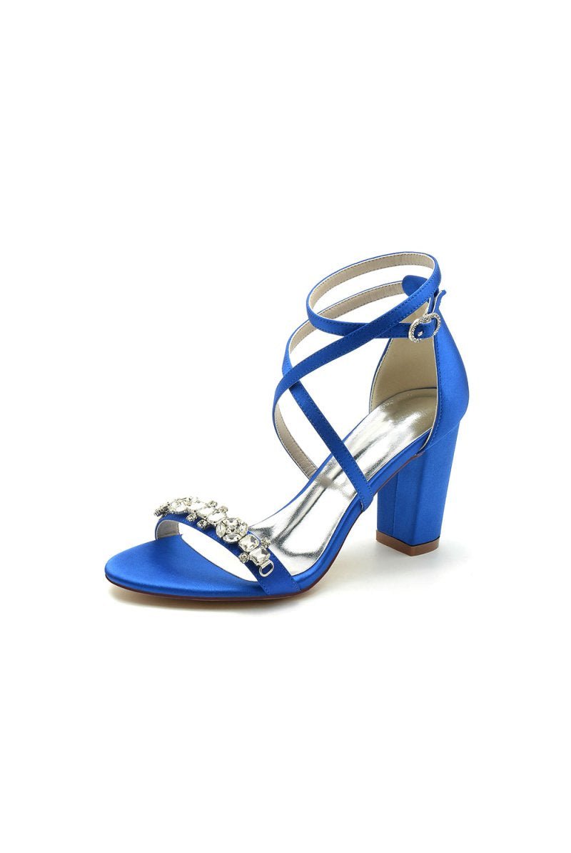 Fuchsia High Heels with Crossed Straps and Metal Accents - KissProm