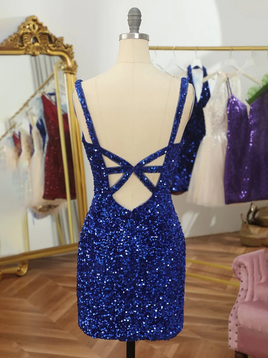 Mia | Light Blue Open Back Sequins Tight Homecoming Dress