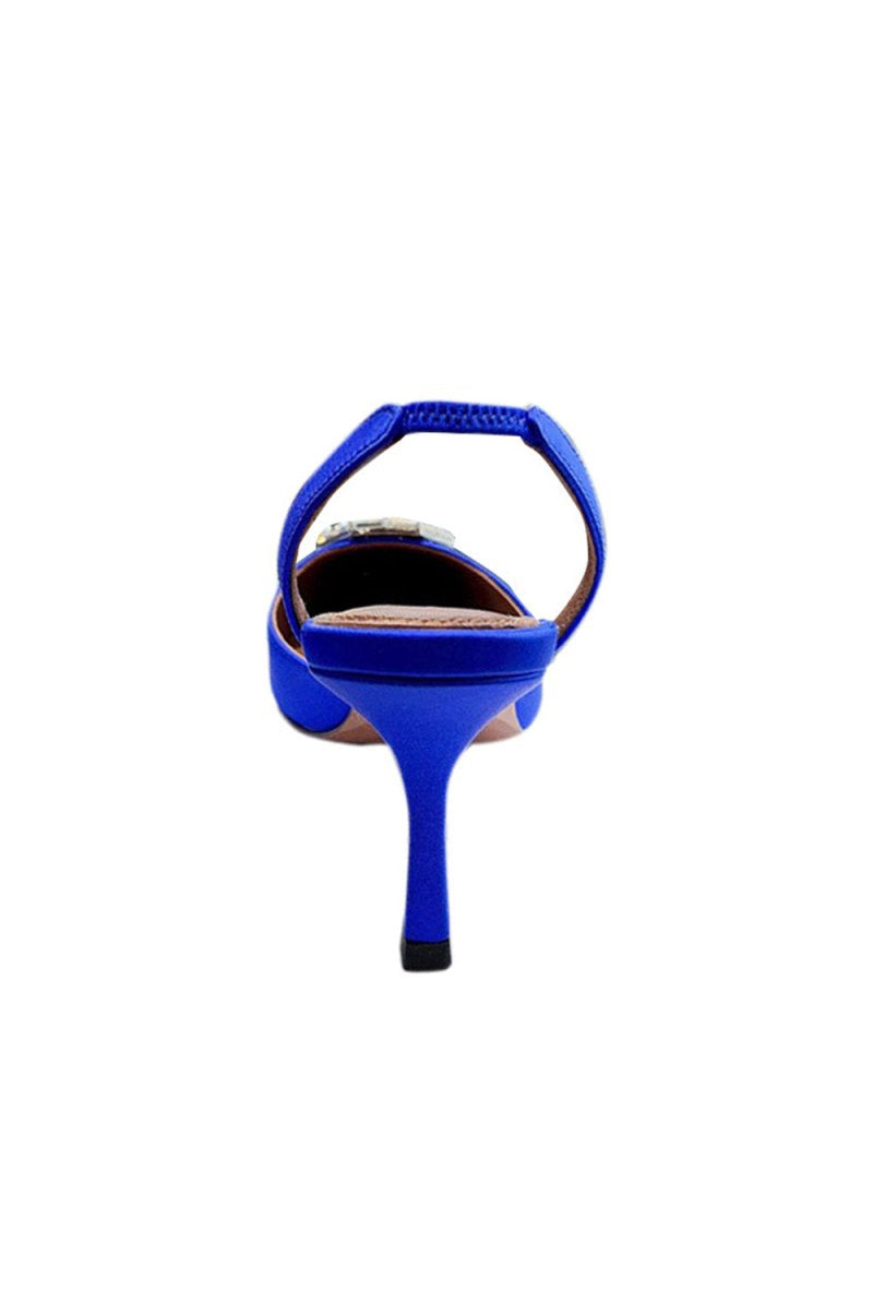 Royal Blue Satin Buckled Mid Heel Stiletto Sandals - KissProm