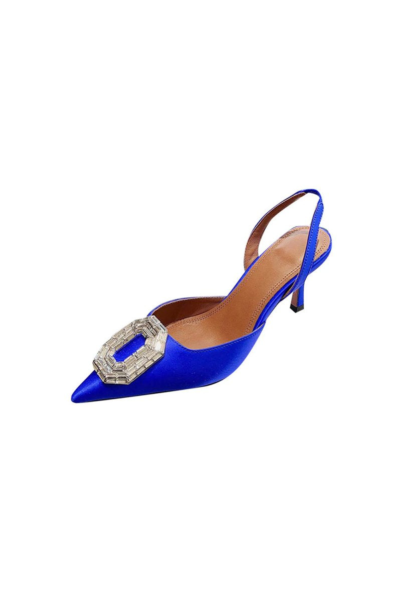 Royal Blue Satin Buckled Mid Heel Stiletto Sandals - KissProm