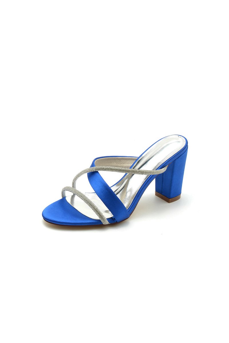 Royal Blue Satin High - Heeled Sandals - KissProm