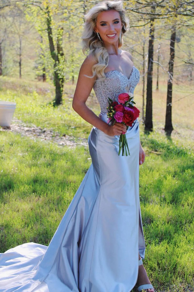 Aeth | Royal Blue Strapless Lace Mermaid Long Prom Dresses With Slit