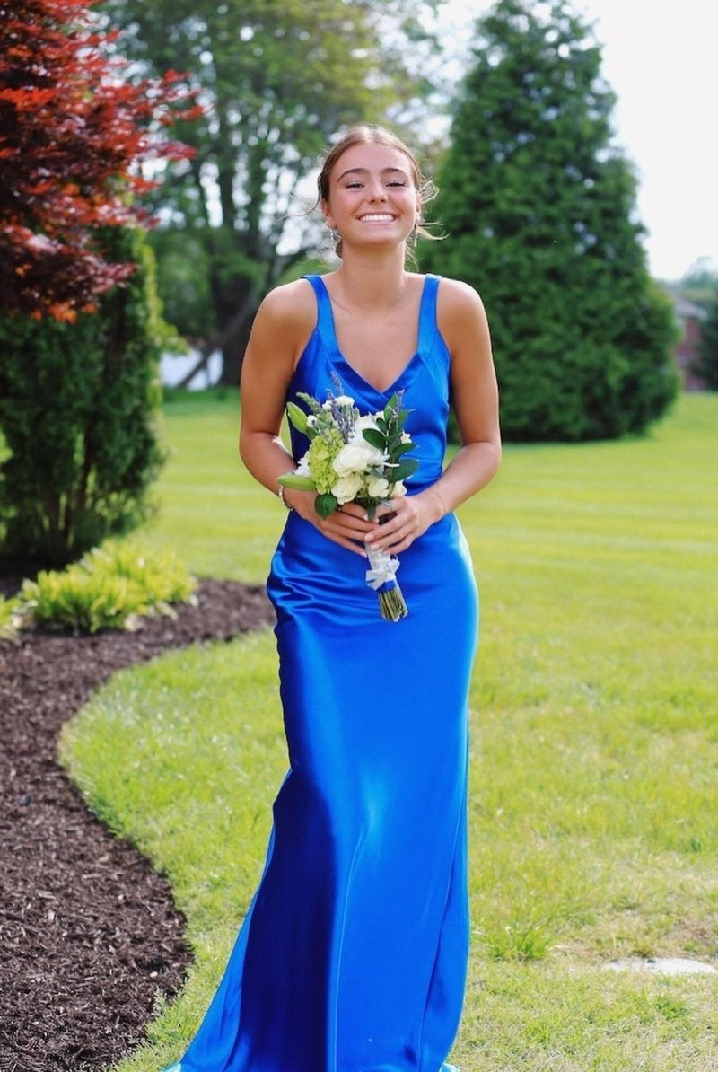 Bliss | Royal Blue - Mermaid Satin V Neck Long Party Dress-KissProm