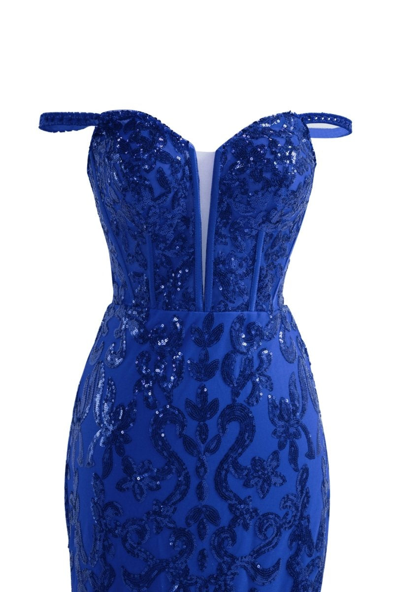 Erryn |Sparkly Blue Sheath Sequins Long Prom Dress with Slit