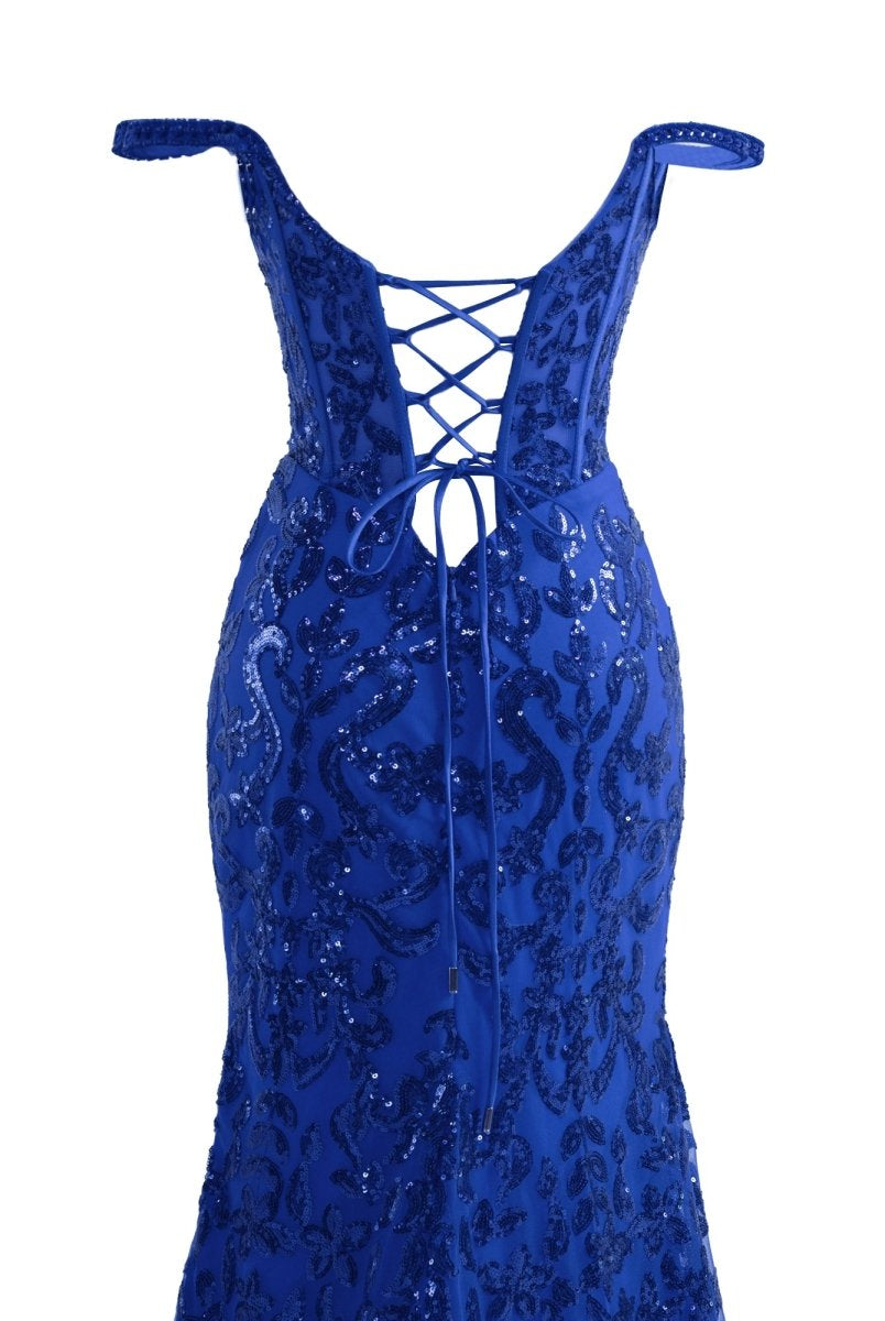 Erryn |Sparkly Blue Sheath Sequins Long Prom Dress with Slit