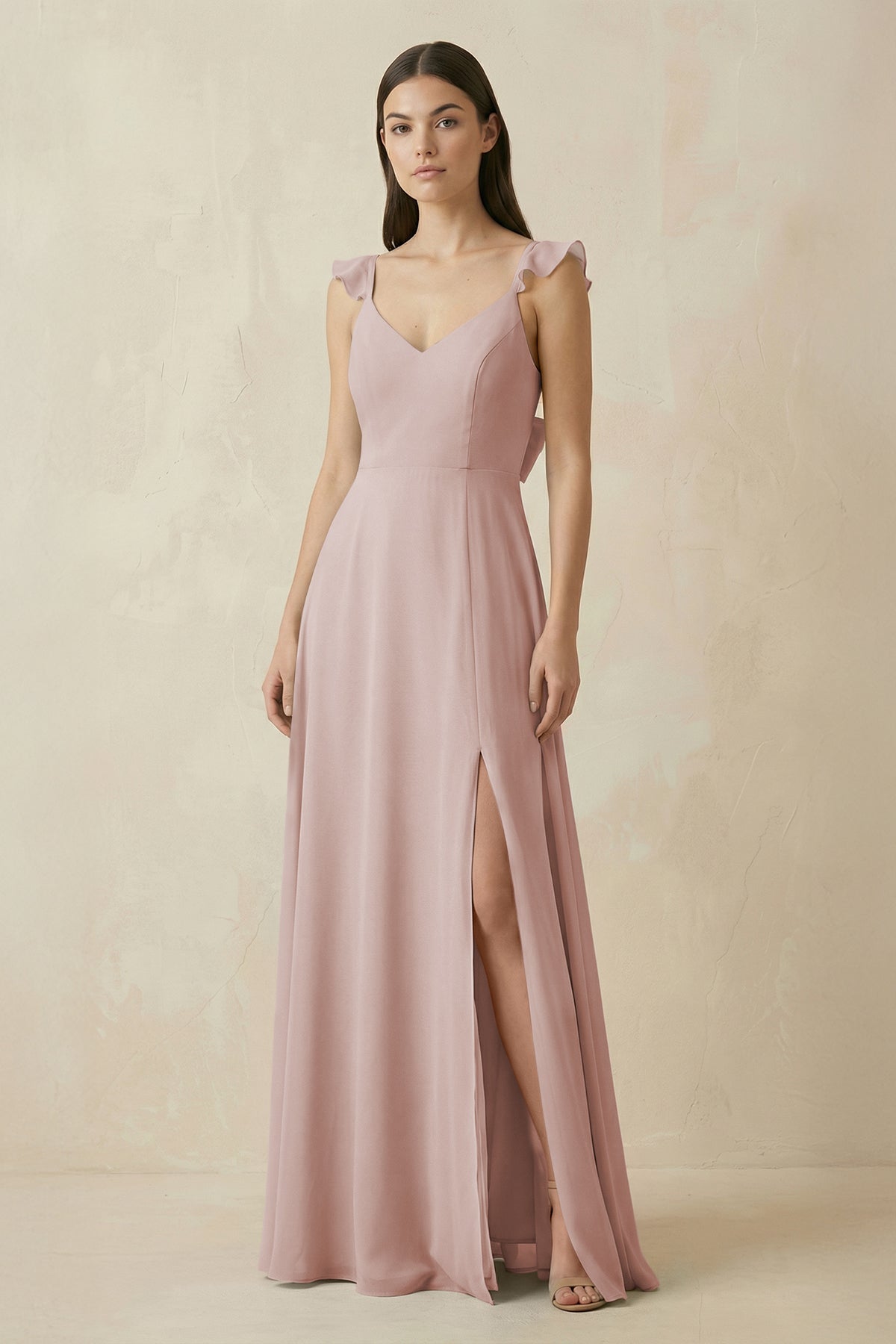 chiffon dress bridesmaid lady KissProm Ruffled Sleeve A-Line in Toffee, Toffee / 28 Collection:Ma Chérie Pant Size:S · 30 First Birthday Party Sesame this dress blends classic
