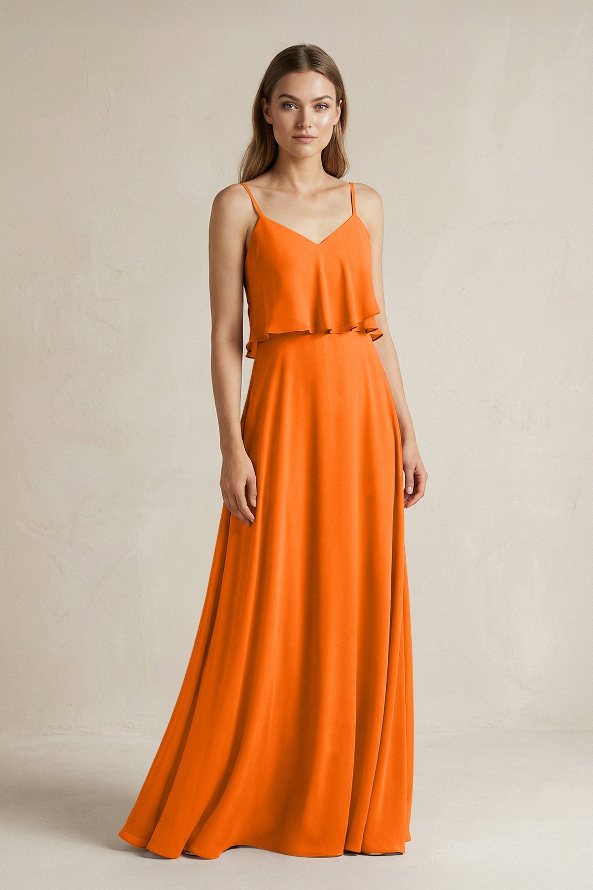 Ruffled Spaghetti Strap A-Line Chiffon Bridesmaid Dress in Cinnamon, Cinnamon / 20 Ruffled Spaghetti Strap A-Line Chiffon Bridesmaid Dress in Cinnamon, Cinnamon / 20
