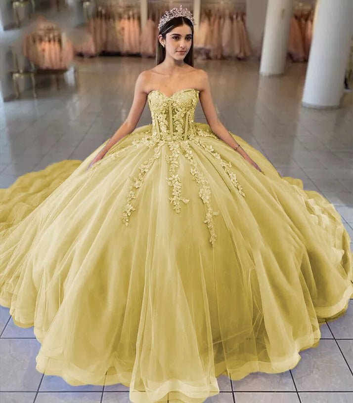 Sky Blue Ball-Gown Tulle 3D Flowers Sweetheart Quinceanera Dresses