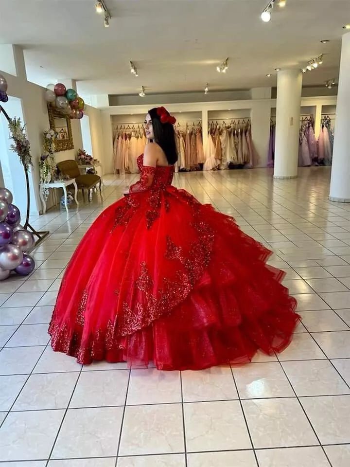 Red Sweetheart Quinceanera Dresses with Long Sleeves