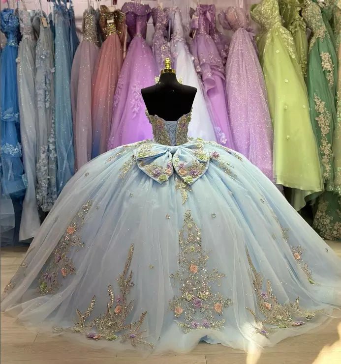 Sweetheart Ball Gown Tulle Blue Strapless Quinceanera Dress - KissProm