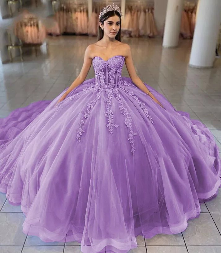 Sky Blue Ball-Gown Tulle 3D Flowers Sweetheart Quinceanera Dresses