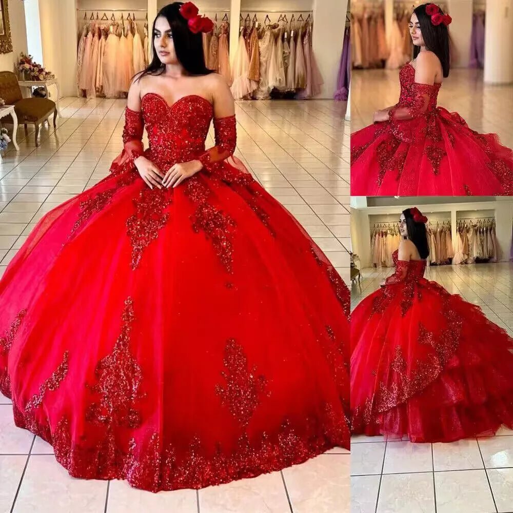 Red Sweetheart Quinceanera Dresses with Long Sleeves