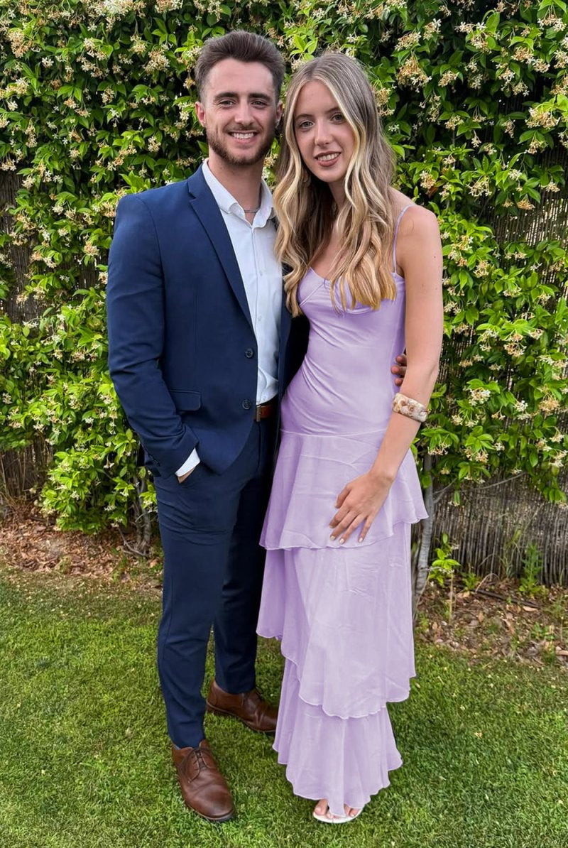 Saevy | Yellow - Spaghetti Straps Chiffon Sheath Long Formal Prom Dresses With Ruffles - KissProm