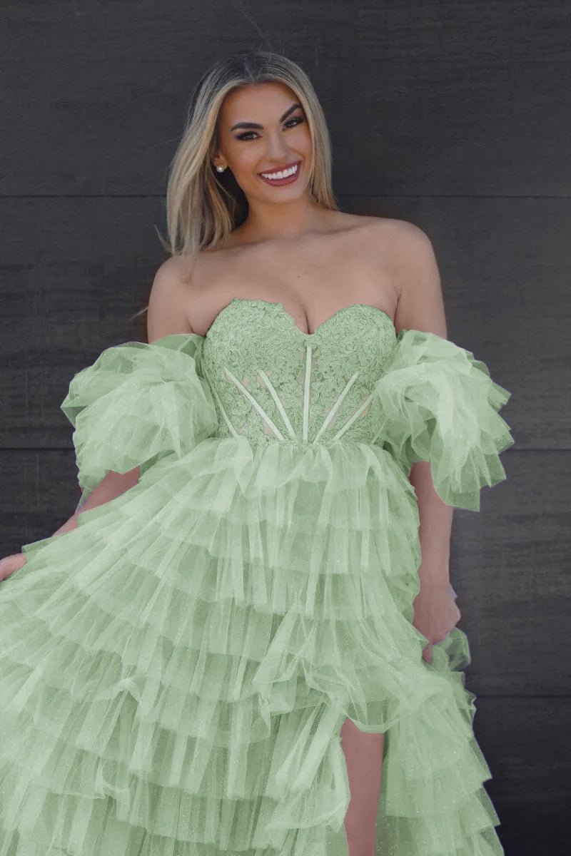 Lilian |A line Sweetheart Glitter Tulle Prom Dress with Slit - KissProm