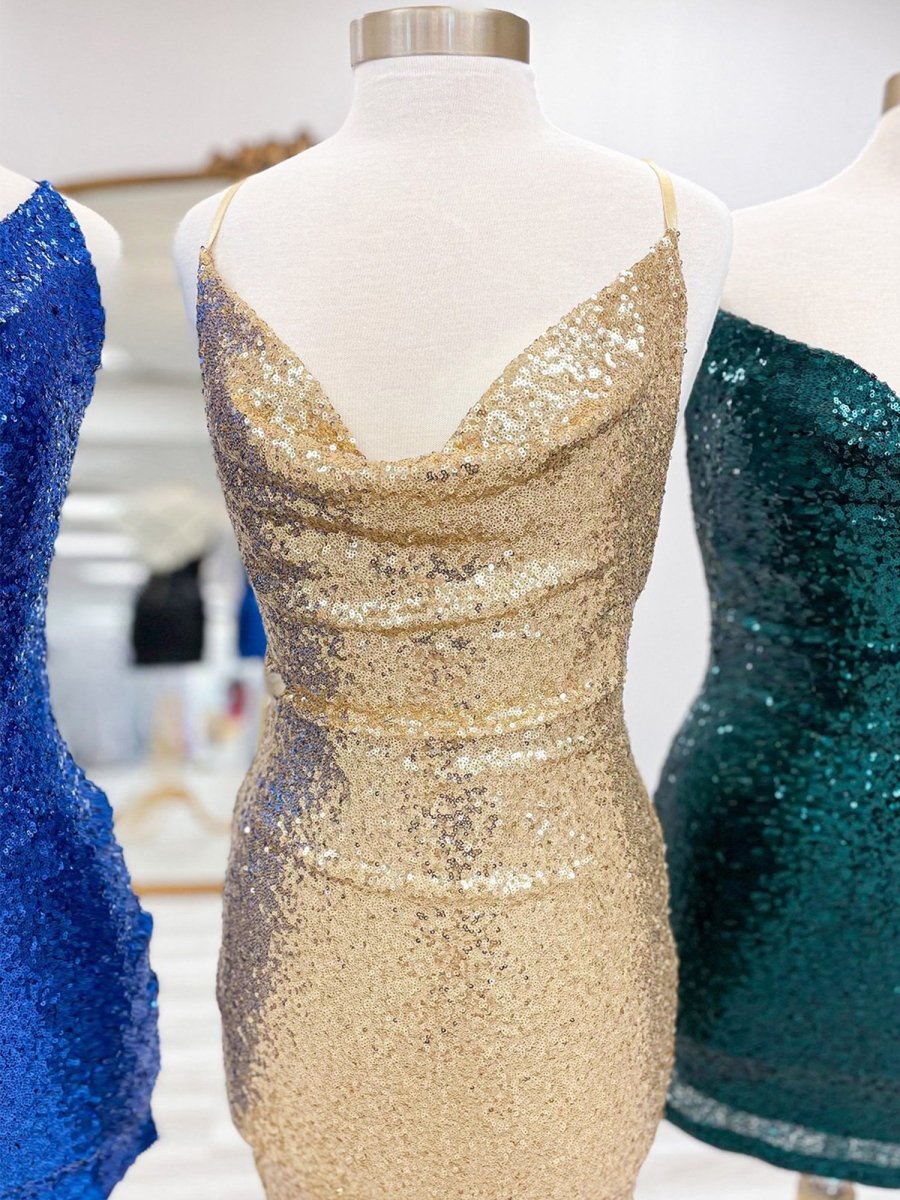 Salvia | Dark Green - Spaghetti Straps Sequins Sheath Short Homecoming Dress