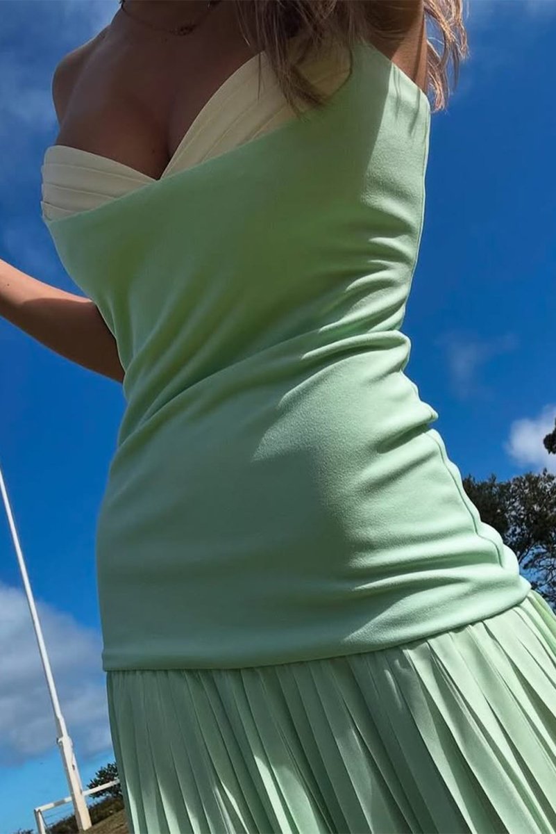 KissProm-Samaher Sage Strapless Sheath Chiffon Pleated Long Prom Dresses