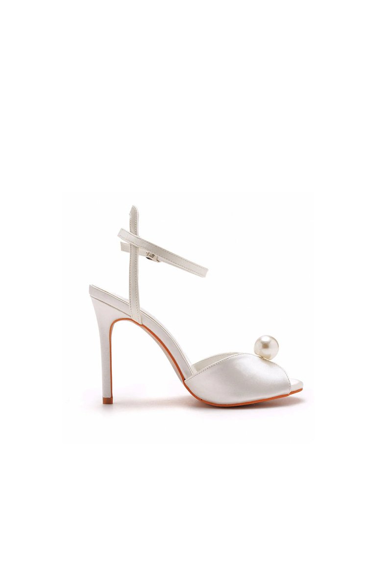 Satin Pearl Peep Toe Stiletto Ankle Strap Buckle Ultra High Heels