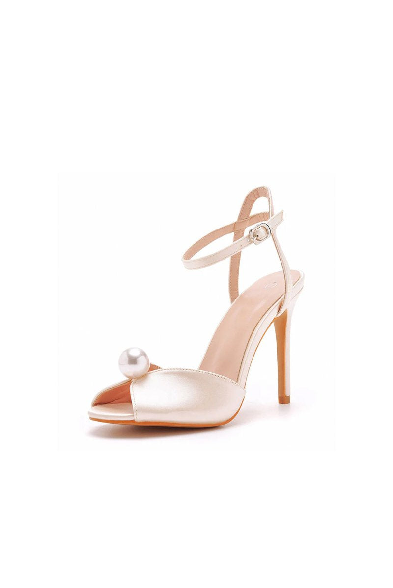 Satin Pearl Peep Toe Stiletto Ankle Strap Buckle Ultra High Heels