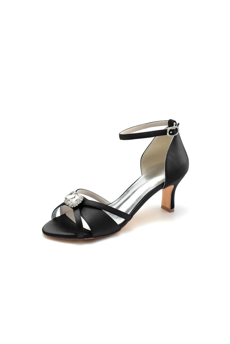 Satin Pointed Toe Hollow Out Stiletto Heels With Rhinestone - KissProm