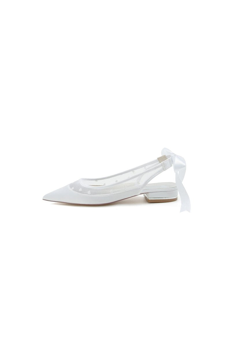 Satin Pointed Toe Mesh Low Heels With Bow - KissProm