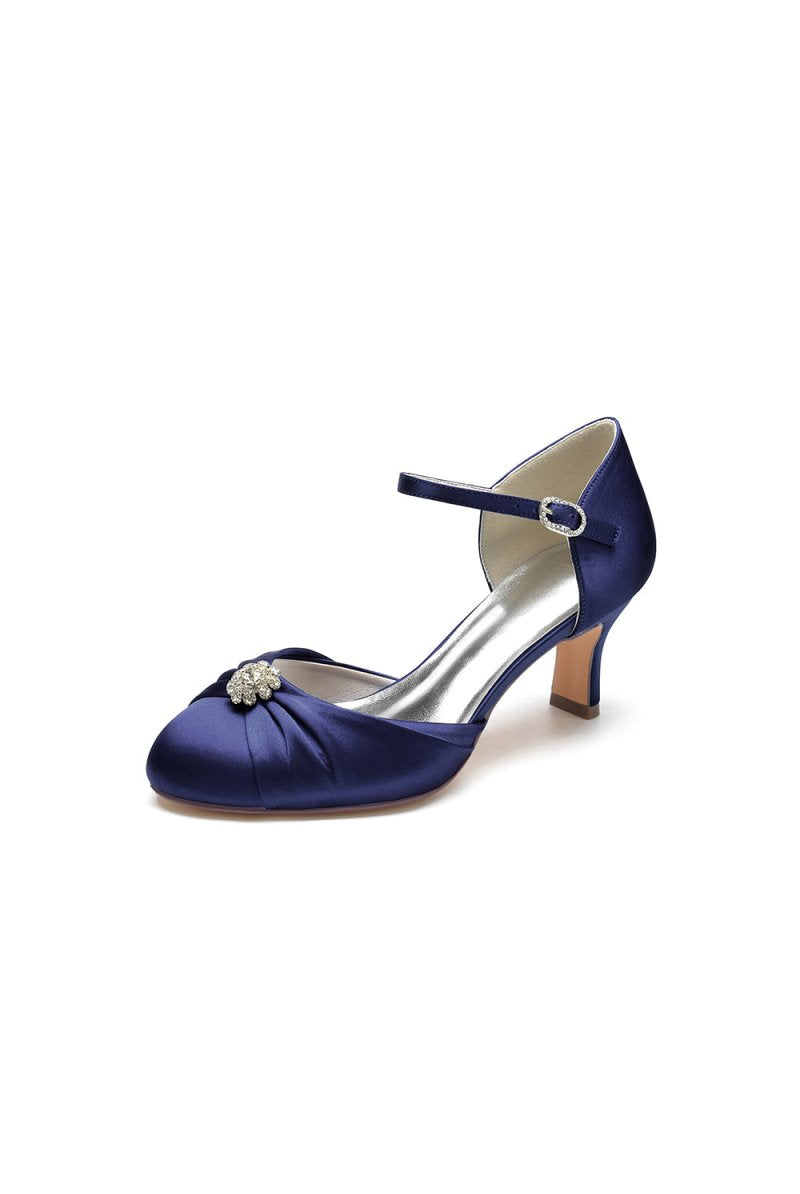 Satin Pointed Toe Strap Buckle Stiletto Heels With Rhinestone - KissProm