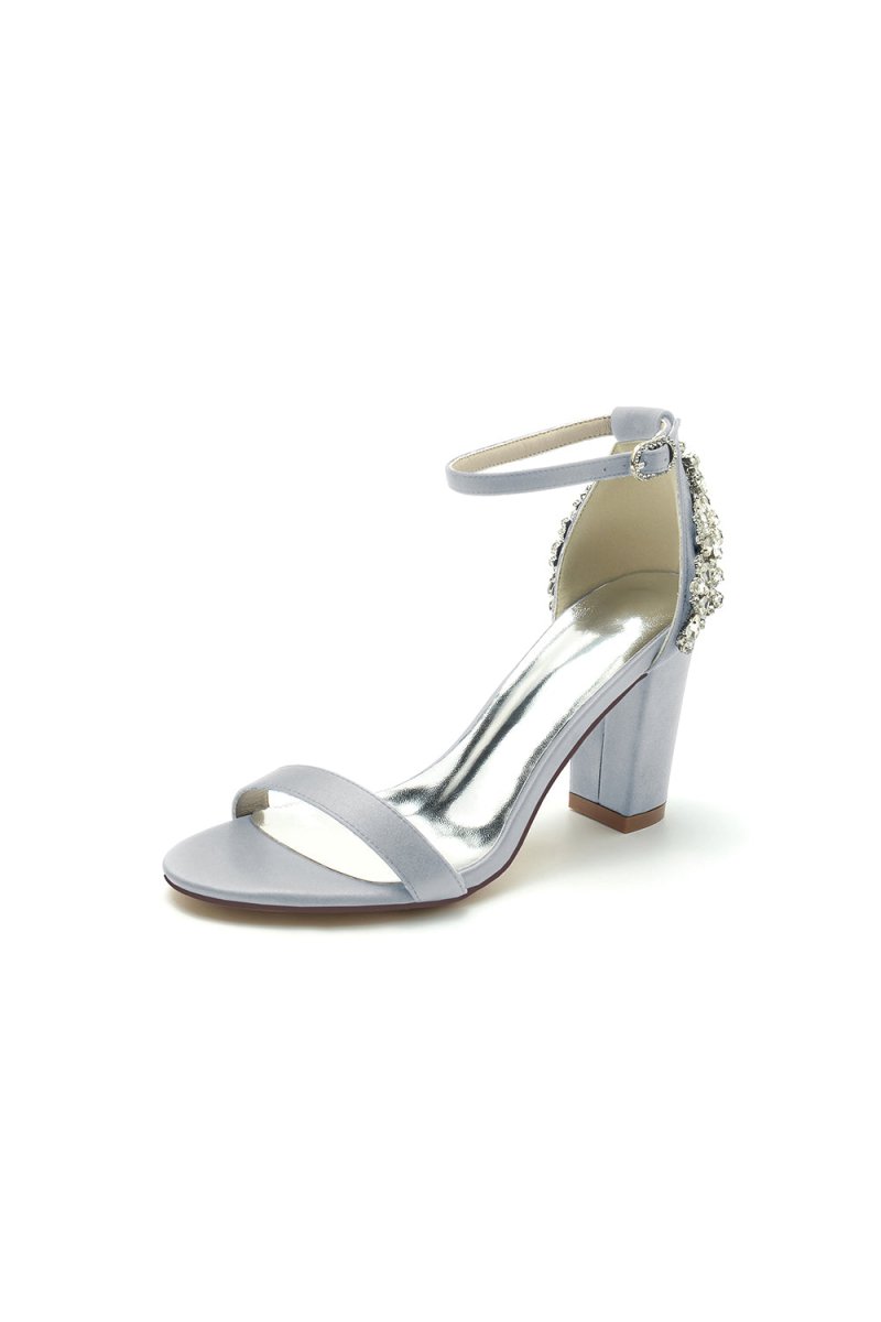 Satin Chunky Heels with Rhinestone - KissProm