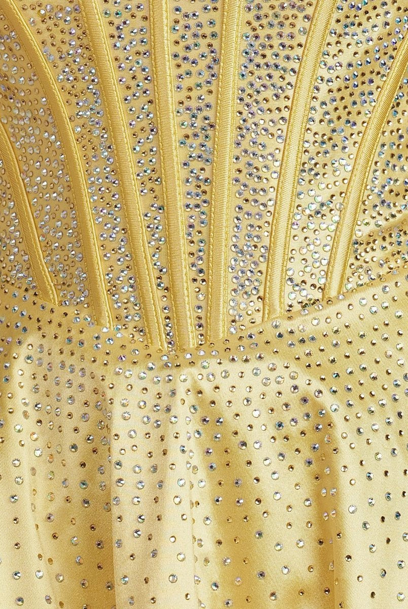 Selima | Yellow - A Line Scoop Neck Satin Corset Ruffled Homecoming Dresses With Beadings