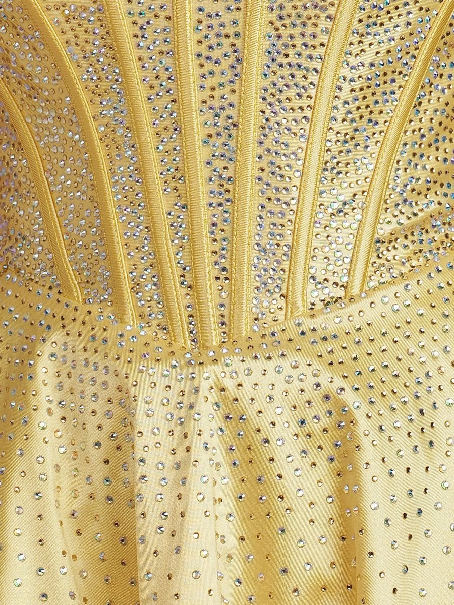 Selima | Yellow - A Line Scoop Neck Satin Corset Ruffled Homecoming Dresses With Beadings