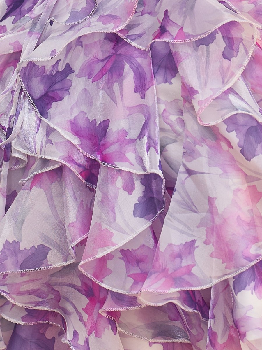 Seliora | Purple - A Line Off the Shoulder Floral Ruffles Short Homecoming Dresses