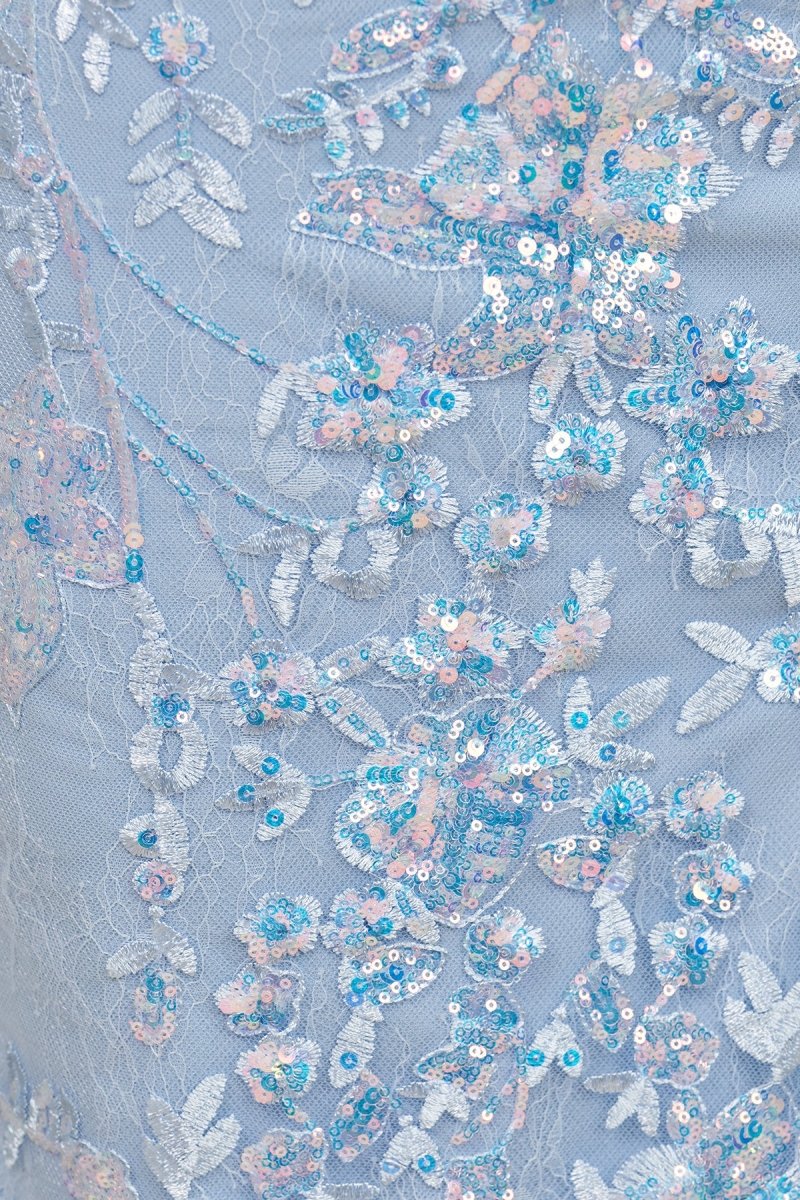 Seliya | Sky Blue - Strapless Mermaid Sequined Lace Long Formal Prom Dresses With Slit - KissProm