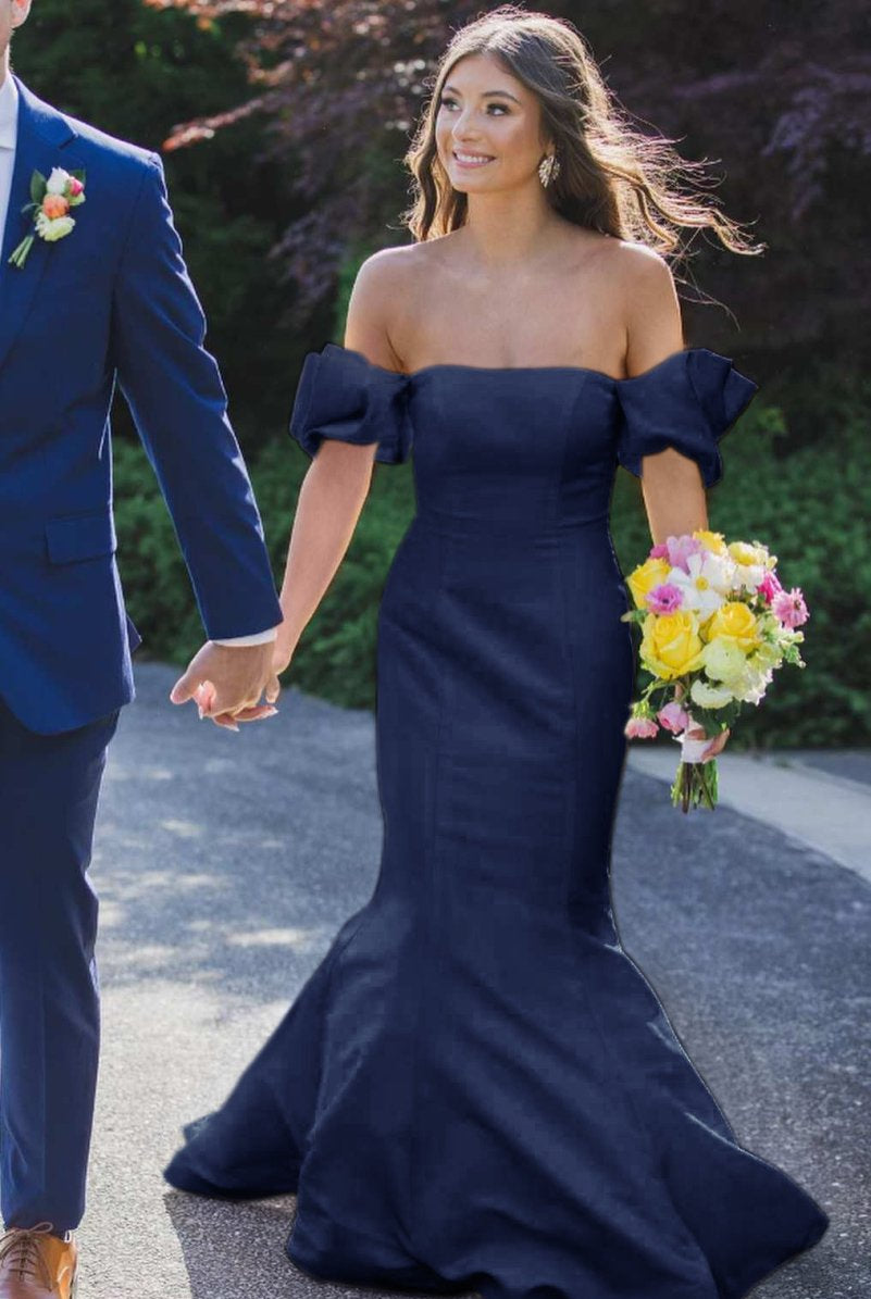 Seoni | Yellow Satin Strapless Mermaid Pleated Long Formal Prom Dress with Sleeves